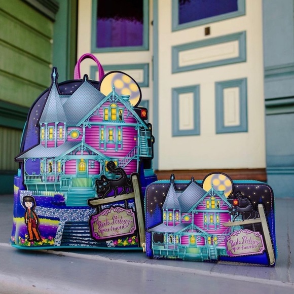 Loungefly Handbags - Loungefly Laika Coraline GITD Pink Palace House Mini Backpack and Wallet Set